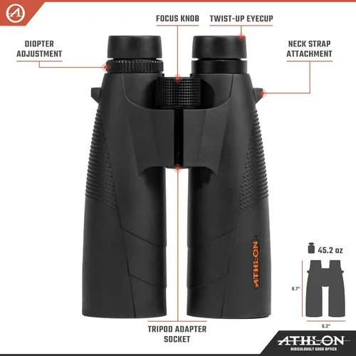 Vista 2 de Athlon Optics Prismáticos Cronus G2 UHD de 15 x 56 negros con alivio ocular para adultos y niños, prismáticos de alta potencia para caza