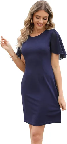 Vista 3 de HELYO Vestido de gasa para mujer, vestido de verano elegante con cuello redondo, fiesta de noche, cóctel, vestido de tubo ajustado 891