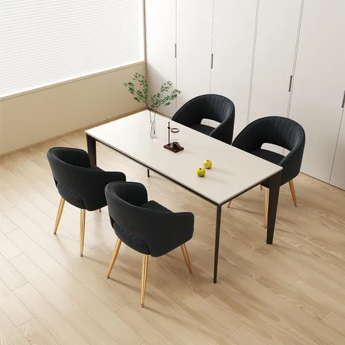 Vista 2 de KCC Silla de escritorio de terciopelo tapizada Sillas de comedor Sillas de Negro