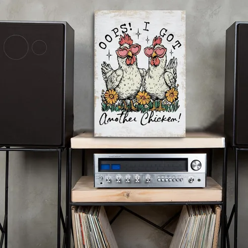 Vista 3 de Divertida decoración de pared en lienzo con diseño de pollo, diseño de pollo, bonito póster con marco de gallina floral campestre, pintura artística