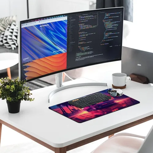Vista 5 de Large Mouse Pad JDM Sports Drift Car Cyber Synthwave Palm Trees Desk Mat Computer Accessories Gaming Office Organizers Supplies Decor Essentials
