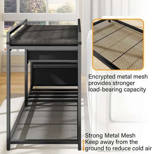 Vista 6 de kepptory Litera para mascotas con escaleras y almacenamiento, camas para perros fijadas a la cama humana, cuna para perros y gatos pequeños, Negro