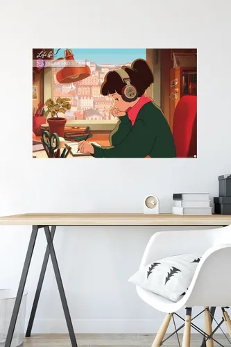 Vista 4 de Trends International Lofi Girl - Póster de pared para relajarse y estudiar Versión premium sin marco