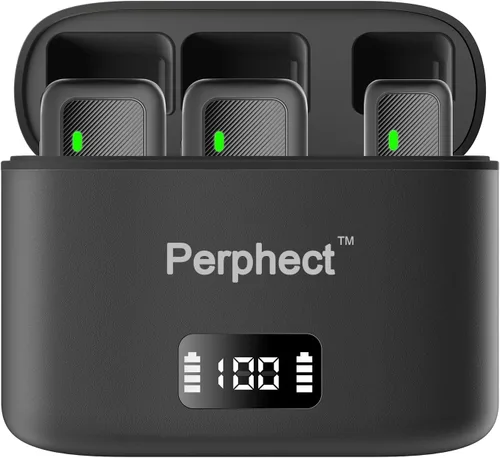 Vista 4 de Paquete de 2 mini micrófonos de solapa inalámbricos para iPhone Android, funda de carga, rango de 130 pies, cancelación inteligente de ruido, sonido