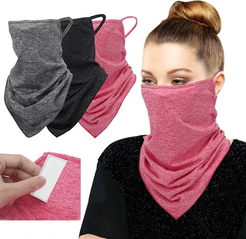 Vista 8 de MoKo Scarf Mask Bandana with Ear Loops 3 Pack, Neck Gaiter Balaclava with Filter Pocket UV Protection Mask