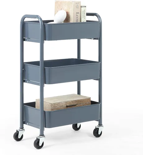 Vista 12 de SunnyPoint Organizador de Almacenamiento de Metal Rodante Compacto Delicado de 3 Niveles - Carrito de Utilidad Móvil Cocina/Carrito Bajo Escritorio