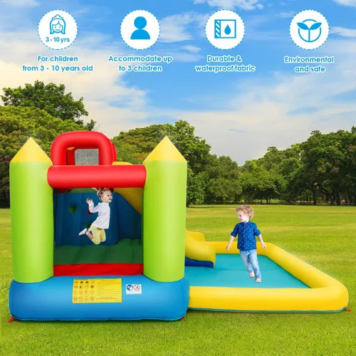 Vista 5 de Costzon - Casa inflable para niños, con tobogán acuático con pared de escalada, zona de salto, piscina pequeña, incluye bolsa de transporte de tela
