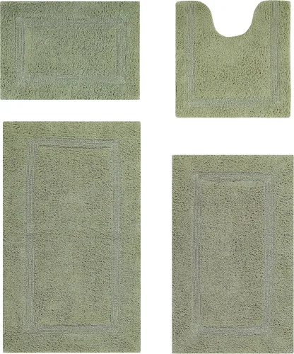 Vista 27 de Better Trends Juego de 4 alfombras de baño de lujo, 100% algodón, suaves, absorbentes de agua, reversibles, lavables a máquina, para decoración