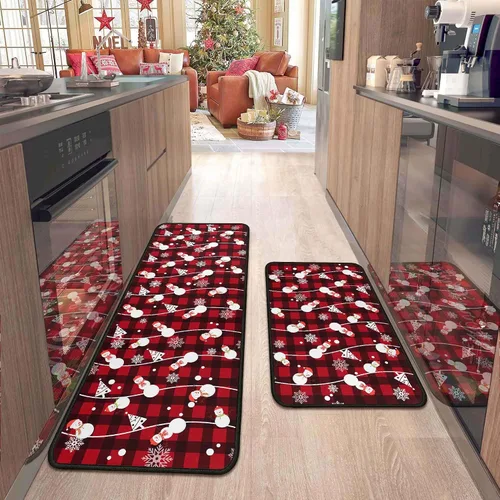 Vista 17 de 2 Piezas Alfombras y Tapetes de Cocina de Navidad para Piso con Base Antideslizante Tapete Feliz Navidad Decoración de Cocina Anti Fatiga