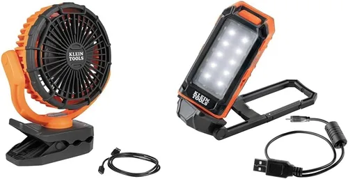 Vista 13 de Klein Tools Paquete de mini ventilador USB recargable con batería con tira de alimentación magnética, protector de sobretensiones, luz LED, puertos