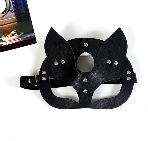 Vista 2 de Seglorwy - Máscaras de cuero para disfraz de conejo, zorro, gato, mujer, máscara sexy de piel sintética para fiesta de máscaras, Halloween, cosplay