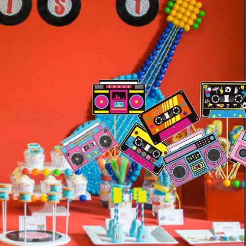 Vista 8 de Cinta de casete para decoración de mesa de fiesta, decoración de fiesta Boombox, decoración de fiesta de radio Boom Box Cut 1980, cinta de cassette
