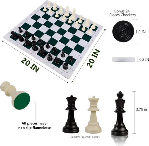 Vista 3 de Juegoal Juego de ajedrez y damas portátil de 20", 2 en 1 juegos de mesa de viaje para niños y adultos, juegos de ajedrez plegables enrollables