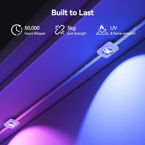 Vista 5 de TECKNET Luces permanentes para exteriores de 100 pies, luces LED RGBIC inteligentes de Navidad, modos preestablecidos/bricolaje, sincronización