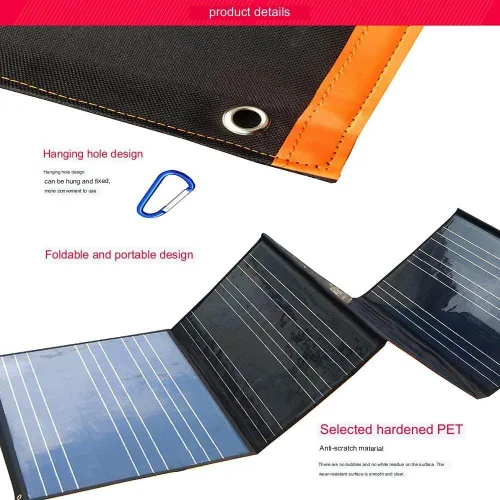 Vista 7 de Panel solar portátil plegable de 400 W, panel de silicona monocristalino, impermeable, con cable de alimentación, adecuado para familias de viajes