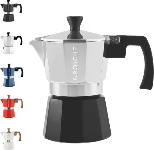 Vista 11 de GROSCHE Milano - Cafetera Moka para estufa, olla de expreso para 3 tazas de café, 5 oz, color negro - Cafetera cubana para estufa, cafetera Moka