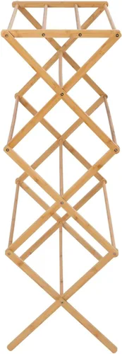 Vista 3 de Estante de secado plegable de bambú – Soporte de secado de ropa plegable para uso en interiores y exteriores – Perchero de ropa que ahorra espacio