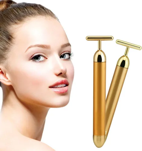 Vista 2 de pulsera de oro de 24 k, masajeador facial en forma de T, Angel Kiss Beauty Bar, belleza facial, masajeador con energía