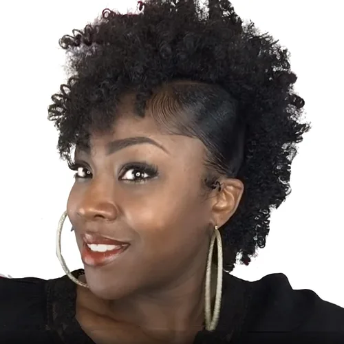 Vista 7 de KRSI Cola de caballo de pelo alto afro con flequillo, moño sintético rizado Mohawk Kinkys rizado cola de caballo con clip en colas de caballo