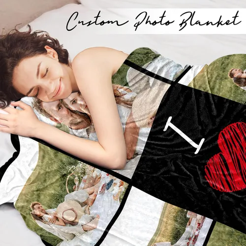 Vista 2 de Manta personalizada con foto, manta de collage personalizada con tu propia imagen, fabricada en Estados Unidos, regalo para ella, él, mujeres