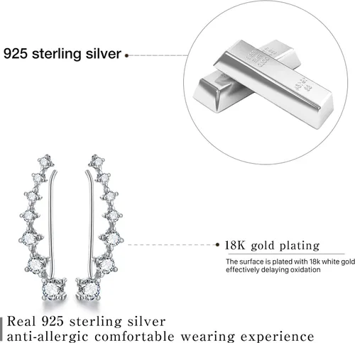 Vista 3 de Esberry Aretes de plata de ley 925 con circonita cúbica de imitación de diamante, aretes hipoalergénicos, regalo para mujeres y niñas, Plata de ley