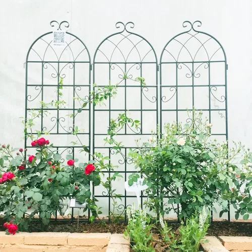 Vista 7 de Arco de jardín de metal, 55 pulgadas de ancho x 94.5 pulgadas de alto, enrejado para plantas trepadoras, soporte para arco de rosas, arco al aire