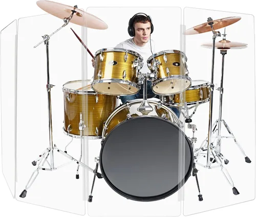 Vista 15 de PENNZONI Drum Shield de 4 pies con bisagras de plástico, viene con 3 paneles de batería y bisagras de plástico, paneles de acrílico transparente