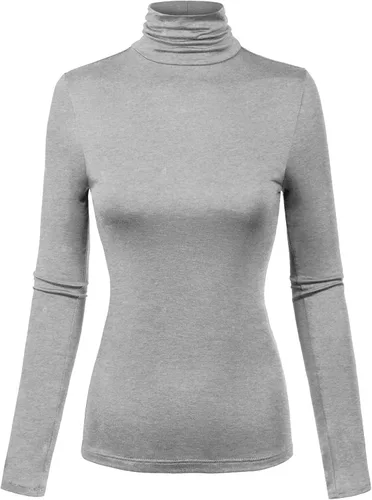 Vista 25 de MixMatchy Camisetas de manga larga delgadas y ligeras para mujer, cuello alto, capa base, camisetas activas