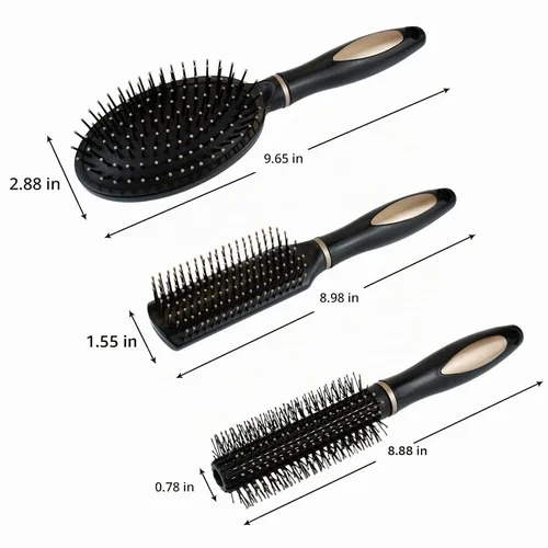 Vista 2 de 3 piezas de peine ovalado de masaje antiestático, cepillo redondo para el cabello, cepillo de ventilación para el cabello, cepillo desenredante