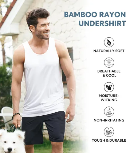 Vista 3 de DAVID ARCHY - Camisetas interiores de algodón y rayón de bambú con cuello redondo para hombre, de tirantes, paquete de 3 o 4