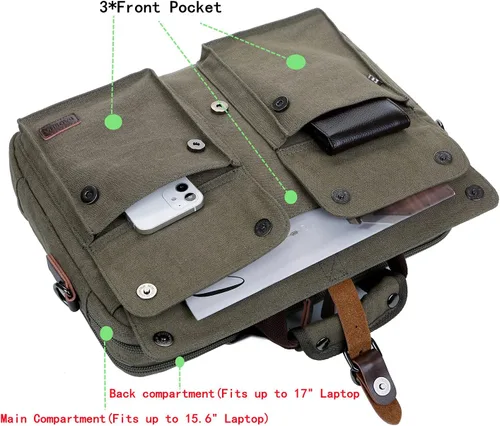 Vista 3 de Elegante 17 pulgadas de lona portátil bolsa de mensajero maletín vintage Crossbody bolsa de hombro militar para hombres BC-07 Stylish