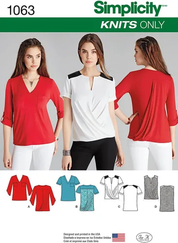 Vista 2 de SIMPLICITY 1063 Plantilla de costura para tops de punto, talla H5 (6-8-10-12-14)
