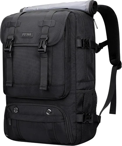 Vista 9 de PIJUSHI Mochila de viaje para mujeres y hombres, mochila de equipaje de mano, aprobada por vuelo, bolsa de lona convertible para laptop de 16 Negro