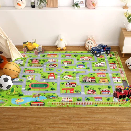 Vista 9 de FairOnly Alfombra infantil de 3 x 5 pies para niños, alfombra de juego para la vida de la ciudad, alfombra educativa para el automóvil, alfombra