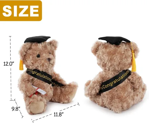 Vista 5 de WEIGEDU Oso de peluche de regalo de graduación con gorra, banda y diploma, regalo de graduación para niños, estudiantes, niños y niñas, 12 pulgadas