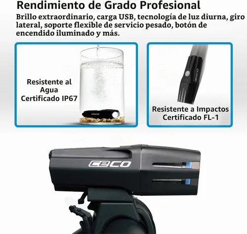 Vista 5 de CECO Luz frontal de bicicleta de 1000 lúmenes de 1000 lúmenes F Series 2.0, IP67 impermeable, FL-1 resistente a los impactos, recargable por USB