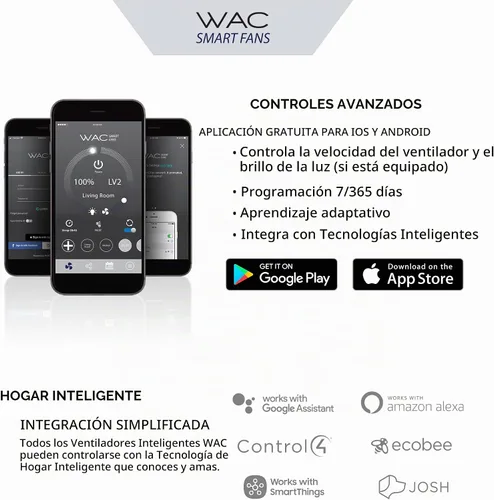 Vista 4 de WAC Lighting - Ventilador de techo de 3 aspas de aluminio inteligente de montaje empotrado en níquel cepillado