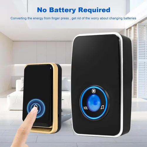 Vista 3 de 【No requiere batería】Timbre inalámbrico impermeable, kit de timbre de puerta AURTEC con 2 receptores flash LED enchufables y 1 transmisor
