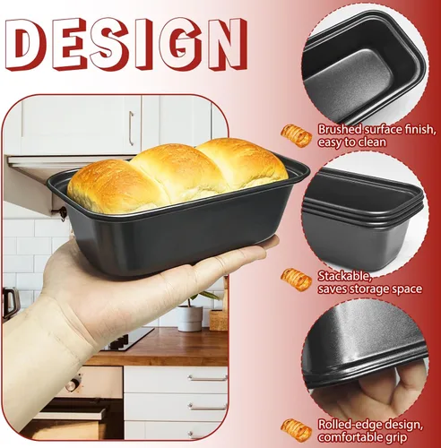 Vista 4 de Zddaoole Juego de 4 mini moldes para pan, 6 x 3.4 x 2 pulgadas, moldes pequeños para pan de plátano, moldes de acero inoxidable para pasteles