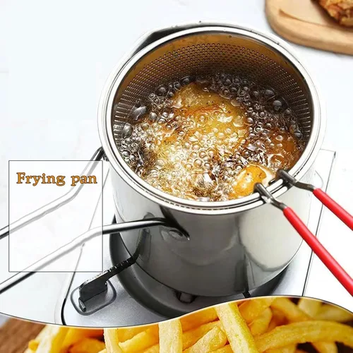 Vista 4 de Olla de mano, sartén de acero inoxidable 304, sartén para el hogar, olla multifuncional para freír, sartén frita para cocina, papas fritas y pollo