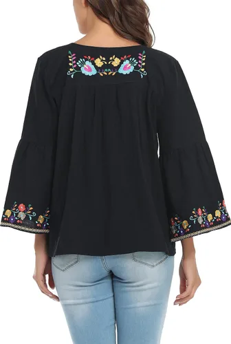 Vista 6 de YZXDORWJ Blusa campesina mexicana de algodón para mujer, color blanco