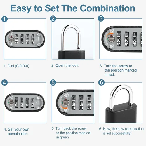 Vista 7 de DELSWIN Candado de combinación de alta resistencia – Cerradura de combinación de 4 dígitos con grillete de acero endurecido, cerradura combinada