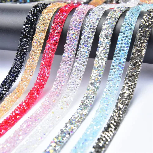 Vista 2 de Cinta de diamantes de imitación AB de 5 yardas, cinta brillante para planchar con diamantes de imitación para planchar, rollo de malla de resina