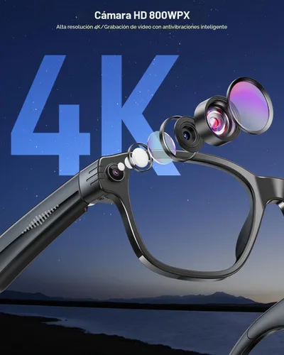 Vista 2 de Gafas inteligentes AI con cámara y Bluetooth, 8MP anti-vibración con chat