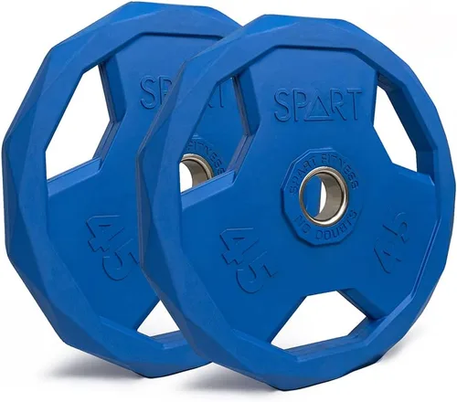 Vista 10 de SPART Placa de peso con código de color de 2 pulgadas, placa de agarre olímpico con revestimiento de goma para barra, placas de peso de hierro 9.9