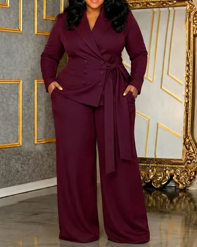 Vista 8 de CXXQ Conjunto de 2 piezas para mujer, talla grande, informal, para oficina Rojo vino