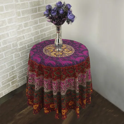 Vista 6 de RAJRANG - Tapiz redondo pequeño, diseño de mandala de chakras, bohemio, hippie, manta de playa de algodón puro para picnic y campamento, multicolor
