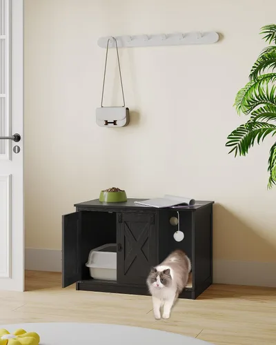 Vista 9 de Hzuaneri Caja de Arena para Gatos con Cerramiento, Mueble de Armario Oculto para Caja de Arena con Campana, Casa Interior para Gatos, Estilo Granja