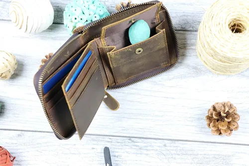 Vista 3 de Leather Zipper Wallet, Small Leather Wallet, Unisex Minimalist wallet, personalized Leather Wallet, Anniversary Gift, Credit Card Case, Coin Purse