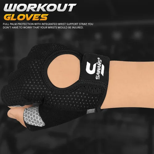 Vista 7 de SAWANS Guantes de entrenamiento para hombres y mujeres, guantes para levantamiento de pesas, guantes de gimnasio, fitness, ejercicio, ciclismo